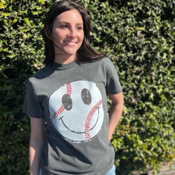 Distressed Baseball Smiley Tee - Picture 2 of 5